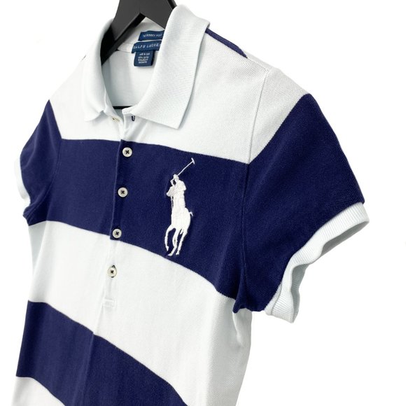 VTG RALPH LAUREN The Skinny Polo Big Pony Navy and White Stripe Shirt - Picture 6 of 15